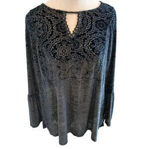 Style and Co 1X Womens burnout velvet top bell witchy Gothic dark romance